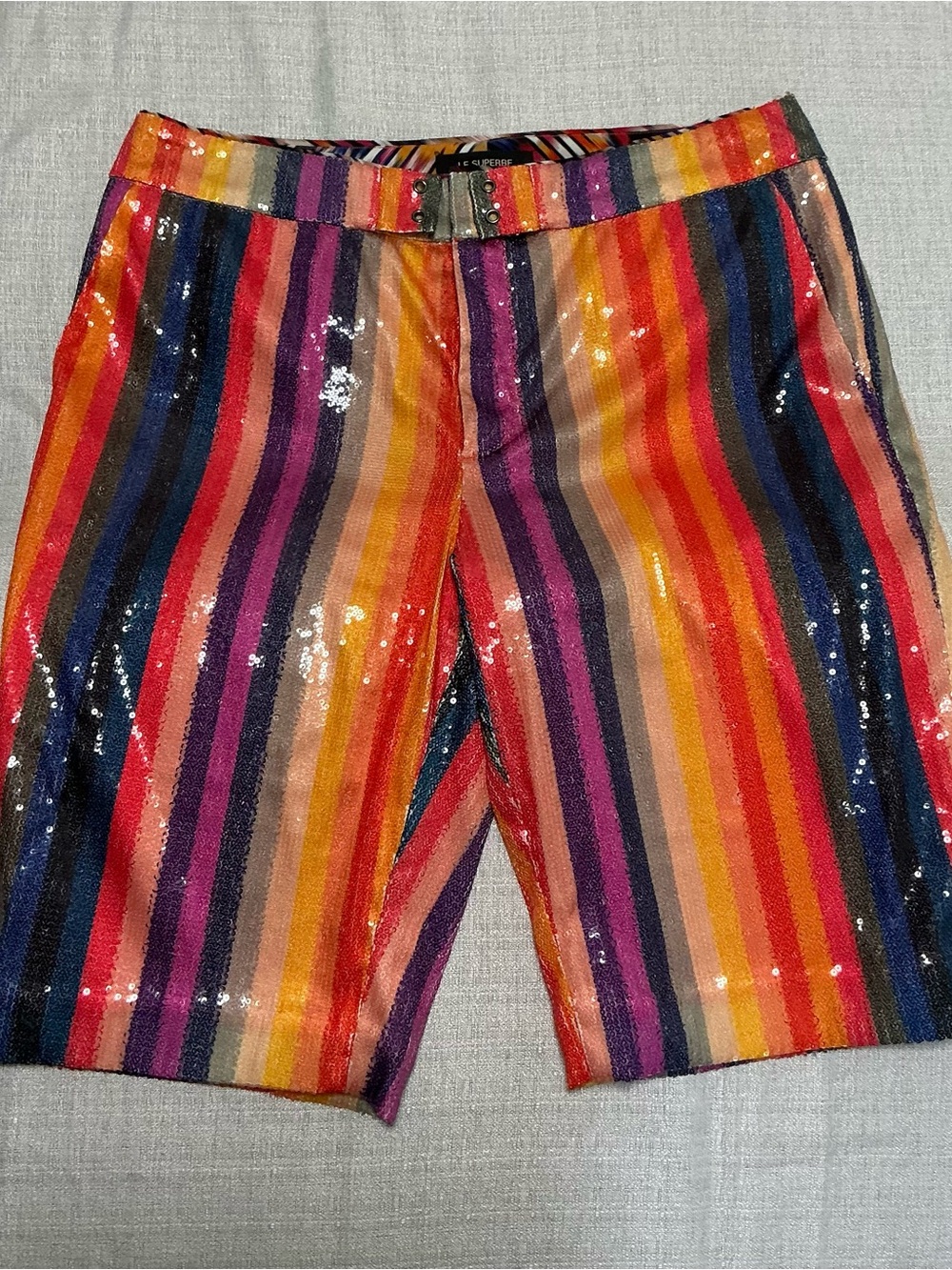 Le Superbe Women’s Size 10 Sequined Striped Shorts Rainbow Multicolored Lined